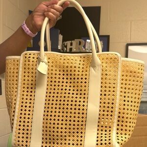 Mark & Graham Tan and White Caning Tote